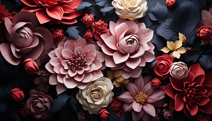 Poster - Floral backdrop showcases nature elegance in a colorful bouquet generated by AI