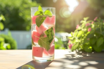 Wall Mural - Health Day Hydration Watermelon and Mint Infused Ice Water