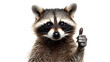 A raccoon giving a thumbs up isolated on white background 