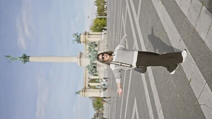 Poster - Young woman tourist posing in heroes' square, budapest