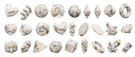 Fototapete - Element Object marble geometry collection isolated background 3d rendering 