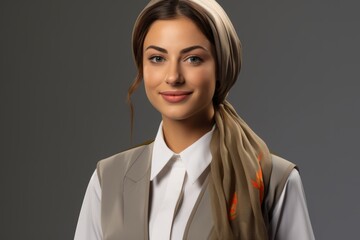 Wall Mural - A young woman wearing a headscarf is smiling at the camera