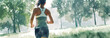 © S photographer - Watercolor, back view of female athlete in exercise clothes running in the park.