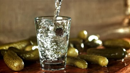 Poster - Vodka is poured into a glass. Filmed on a high-speed camera at 1000 fps. High quality FullHD footage