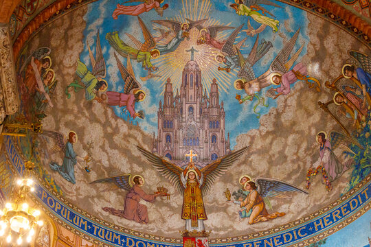 Inside Expiatory Church of the Sacred Heart of Jesus on the summit of Mount Tibidabo in Barcelona, Catalonia, Spain