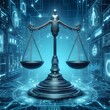 Justice Balance Binary Code, use of artificial intelligence in law.  Scales of Justice in present world .