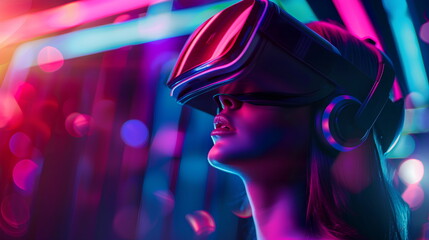 Wall Mural - woman using vr googles