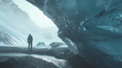 Wall Mural - person in ice cave
