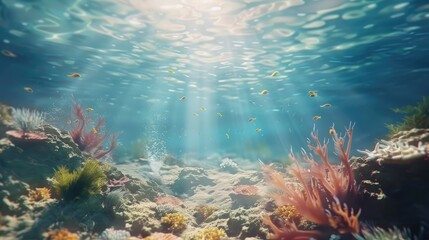 Wall Mural - Underwater Scene - Tropical Seabed With Reef And Sunshine