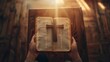 beautiful cross on a bible on an altar in a beautiful church in high resolution