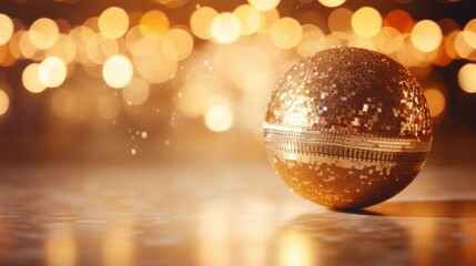 Sticker - Abstract Christmas Party Background - Golden Glitter with Defocused Effect in Shining Ball of Night and Lights