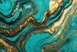 Acrylic Fluid Art Turquoise waves and gold inclusion Abstract stone background Neon color liquid overlapping