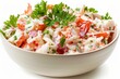 Delicious crab salad in a white bowl