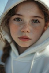 Aufkleber - A close-up shot of a person wearing a hoodie. Perfect for showcasing urban fashion or creating a mysterious atmosphere.
