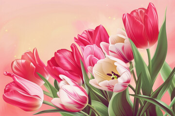 Wall Mural - A beautiful arrangement of pink and white tulips in a vase. Perfect for adding a touch of elegance to any space