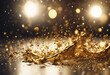 Festive banner with golden shiny paint splashes Abstract cosmos