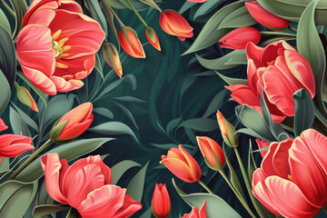 Poster - A bunch of vibrant red flowers with lush green leaves. Perfect for adding a pop of color to any floral arrangement or garden