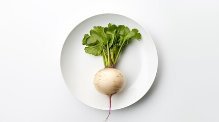 Poster - Turnip placed atop a circular white plate, photographed from above against a white backdrop
