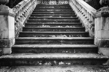 Aufkleber - A black and white photo of a set of stairs. Suitable for architectural, abstract, or minimalist themes