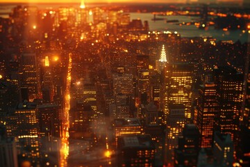 Poster - A stunning view of a city at sunset, captured from the top of a building. This image can be used to showcase the beauty and urban landscape of a city