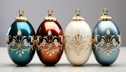 Sticker - A vibrant collection of gold Christmas ornaments in a row generated by AI