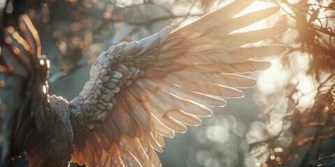 Poster - A stunning image of a large white bird with its wings gracefully spread out. Perfect for nature enthusiasts and bird lovers.
