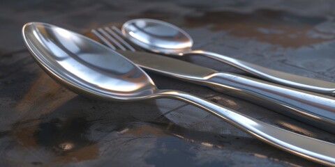 Aufkleber - A simple image of a couple of spoons and a fork on a table. Suitable for food-related projects