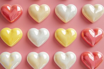 Aufkleber - A collection of heart-shaped candies displayed on a vibrant pink surface. Perfect for Valentine's Day or expressing love and affection in various projects