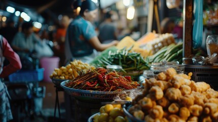 Poster - A bustling market filled with an array of different types of food. Perfect for food enthusiasts and those looking for a diverse culinary experience