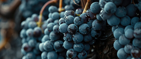 Poster - A bunch of grapes hanging from a vine. Perfect for wine lovers and agricultural themes
