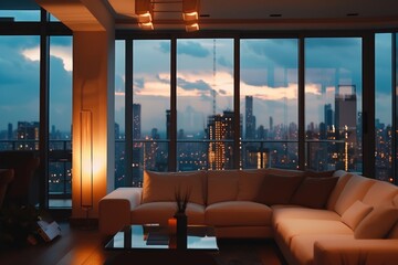 Poster - A beautifully furnished living room with ample seating and a large window offering plenty of natural light. Ideal for home decor inspiration or real estate listings