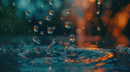 Poster - Water droplets captured in a close-up view on a smooth surface. Versatile image suitable for various uses