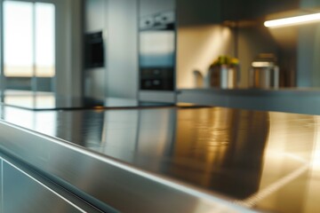 Wall Mural - A sleek and modern stainless steel counter top in a kitchen. Perfect for adding a contemporary touch to any culinary space