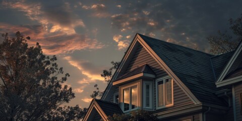 Poster - Two houses that are situated side by side. Suitable for real estate, neighborhood, or architecture concepts