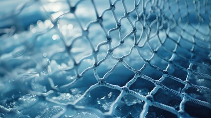Poster - A detailed view of a net floating on the surface of a body of water. Perfect for illustrating concepts such as fishing, aquatic life, or water sports