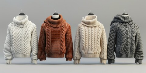 Poster - A row of sweaters hanging on a clothes rack. Perfect for showcasing different styles and colors of sweaters.