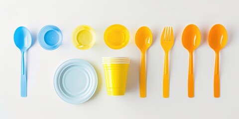 Poster - A collection of plastic utensils and spoons, perfect for any occasion. Ideal for use in restaurants, picnics, parties, and more