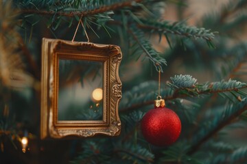 Poster - A festive Christmas ornament hanging from a beautifully decorated Christmas tree. Perfect for holiday-themed designs and decorations