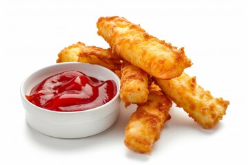 Sticker - Delicious cheese sticks with sauce on a plain backdrop