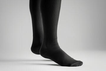 Aufkleber - A close-up image of a person's legs wearing black socks. Suitable for various purposes