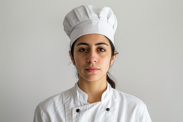 Female chef s portrait on white background