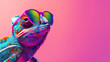 Pink Chameleon with sunglasses