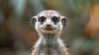 a close - up of a meerkat's face looking at the camera with a blurry background.