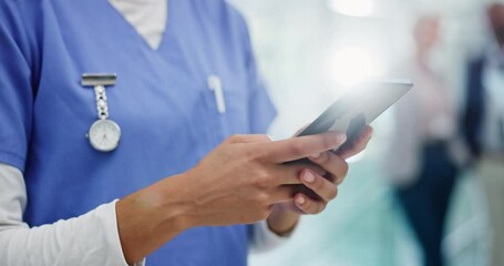 Aufkleber - Woman, phone and hands of nurse typing for research, social media or communication at hospital. Closeup of female person or medical employee on mobile smartphone for online chatting, texting or app