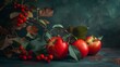 fresh red apples on a dark background generative ai