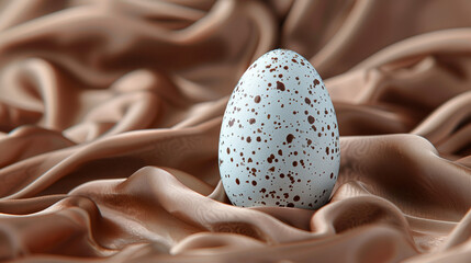 Wall Mural - Œuf de pâques en chocolat en trompe l'œil sur fond chocolat, faux œufs de poule, gourmandise de célébration pour fête chrétienne