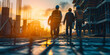 © T-elle - Construction Crew at Sunset. Workers in hard hats on a construction site during golden hour.