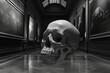 A Large Human Skull in a Hallway