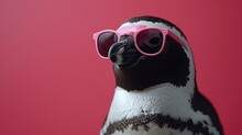 A Penguin With A Pair Of Pink Sunglasses On It's Head And A Penguin With Pink Sunglasses On It's Head.