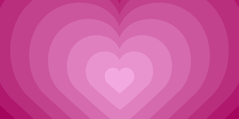 Poster - Horizontal background of heart shaped tunnel in trendy pastel pink colors. Vector illustration in Y2k style, psychedelic retro 60s, 70s design template.